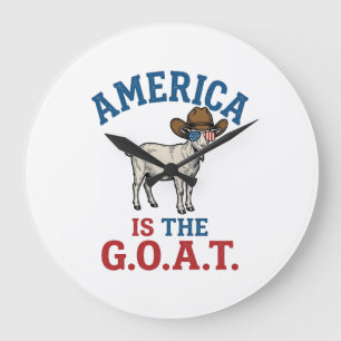 Amerika ist das G.O.A.T patriotisches Ziegen Cowbo Große Wanduhr