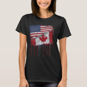 Amerika Kanada Flaggen Halb-Amerikaner Halb-Kanadi T-Shirt