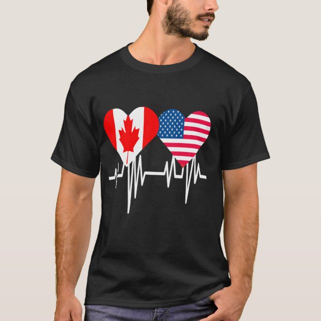 Amerika Kanada Paare Herz T-Shirt (Vorderseite)