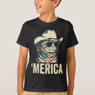Amerika Katze Cowboy Patriotisch 4. Juli Amerikani T-Shirt