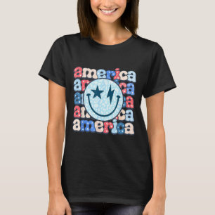 Amerika Lächeln Gesicht Groovy Patriotisch 4. Juli T-Shirt