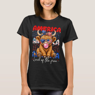 Amerika Land der Highland-Kuh Patriotische Frauen T-Shirt
