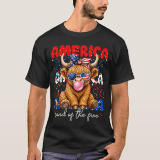 Amerika Land der Highland-Kuh Patriotische Frauen T-Shirt