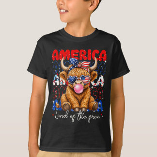 Amerika Land der Highland-Kuh Patriotische Frauen T-Shirt