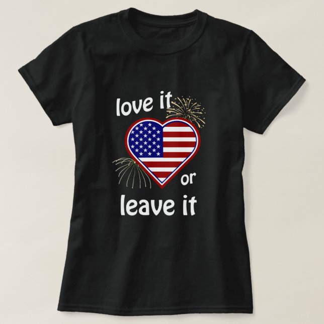 Amerika Liebe es oder Verlasse es Herzenflagge T-Shirt (Design vorne)