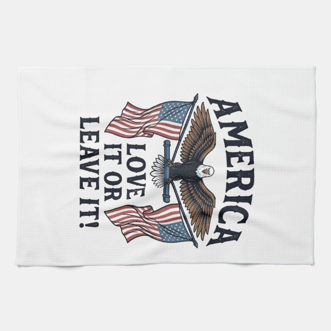 Amerika Liebe Es Oder Verlasse Es Patriotischer Ad Geschirrtuch (Horizontal)