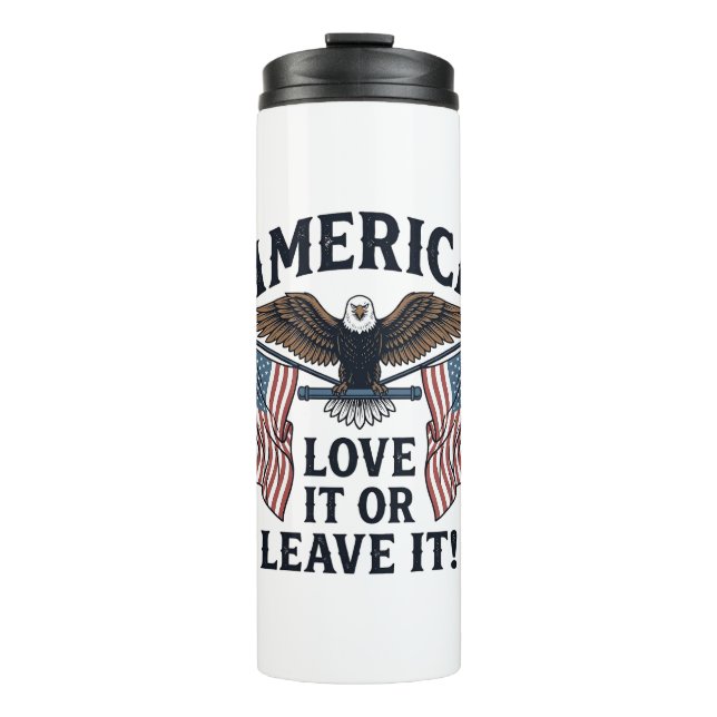 Amerika Liebe es oder verlasse es Patriotischer Ad Thermosbecher (Vorderseite)