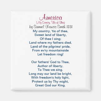 Amerika (Mein Land, die Tis of Thee) 1831 Magnet