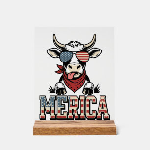 Amerika Patriotische Kuh Vintage Gravur Grafik_1 Acrylschild