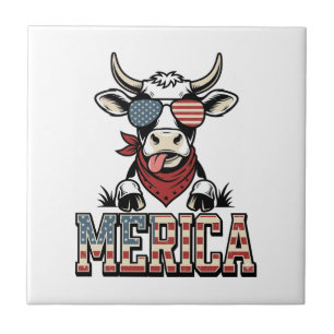 Amerika Patriotische Kuh Vintage Gravur Grafik_1 Fliese