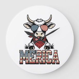 Amerika Patriotische Kuh Vintage Gravur Grafik_1 Große Wanduhr
