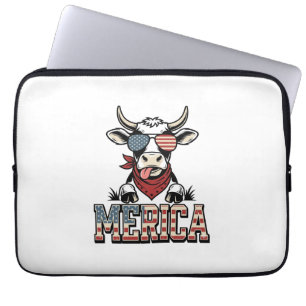 Amerika Patriotische Kuh Vintage Gravur Grafik_1 Laptopschutzhülle