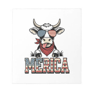 Amerika Patriotische Kuh Vintage Gravur Grafik_1 Notizblock