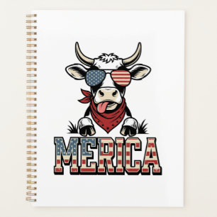 Amerika Patriotische Kuh Vintage Gravur Grafik_1 Planer