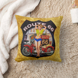 Amerika Route 66 Motorrad mit goldener Textur Kissen