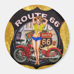Amerika Route 66 Motorrad mit goldener Textur Magnet