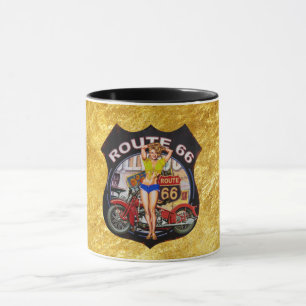 Amerika Route 66 Motorrad mit goldener Textur Tasse