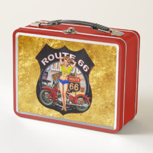 Amerika Route 66 Motorrad mit Goldstruktur Metall Lunch Box