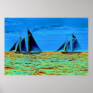 Amerikas Cup-Kämpfer "Leerlauf" und "Hildegarde" Poster