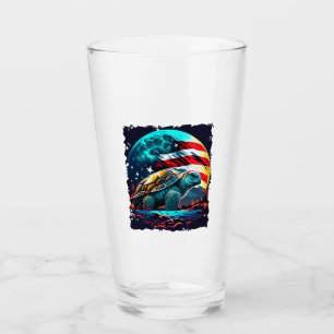 Amerika-Schildkröte unter Mond mit amerikanischer Glas