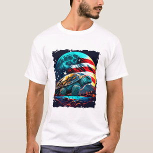 Amerika-Schildkröte unter Mond mit amerikanischer T-Shirt