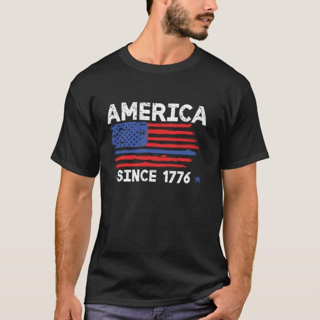 Amerika Seit 1776 Flag Amerika 4. Juli T-Shirt (Vorderseite)