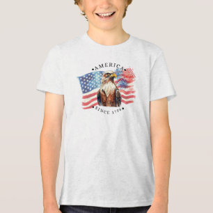 Amerika seit 1776 Wasserfarben-Flagge/Adler/Feuerw Tri-Blend Shirt