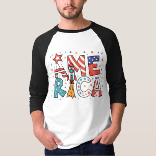 Amerika Text und Sterne Farbige Gestaltung T-Shirt
