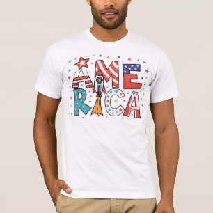 Amerika Text und Sterne Farbige Gestaltung T-Shirt