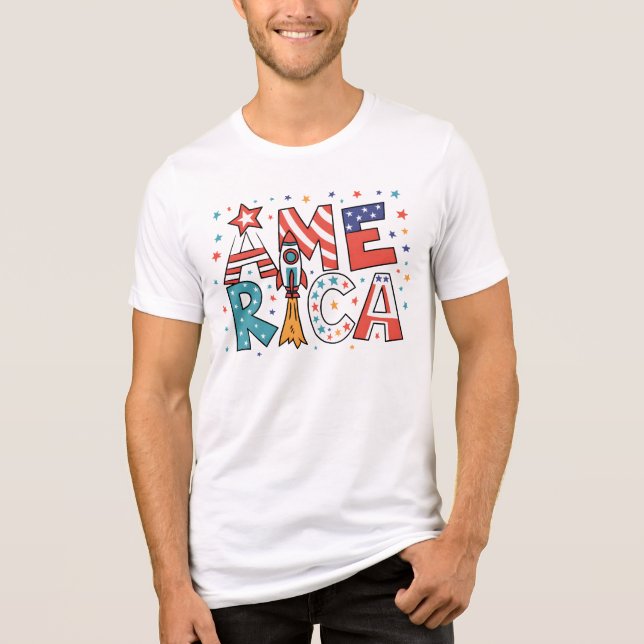 Amerika Text und Sterne Farbige Gestaltung Tri-Blend Shirt (Vorderseite)