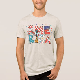 Amerika Text und Sterne Farbige Gestaltung Tri-Blend Shirt