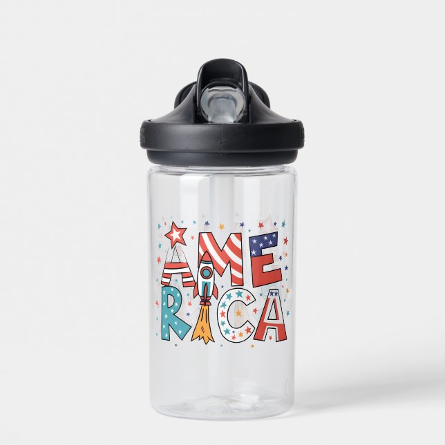 Amerika Text und Sterne Farbige Gestaltung Trinkflasche (Vorne)