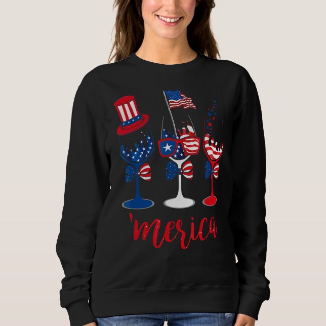 Amerika trinkt Weingläser 4. Juli Sweatshirt (Vorderseite)