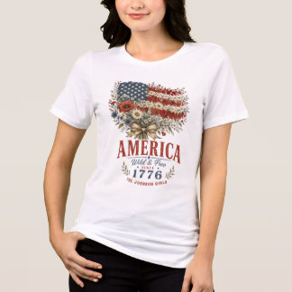 Amerika Wild Und Frei Vintage Blumenstrauß-Flagge Tri-Blend Shirt