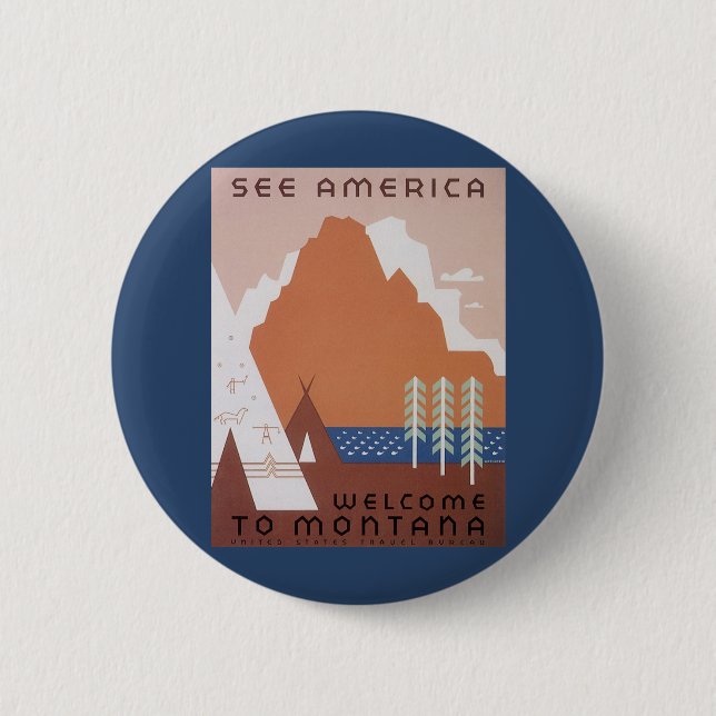 Amerika Willkommen in Montana, Vintage Travel Button (Vorderseite)