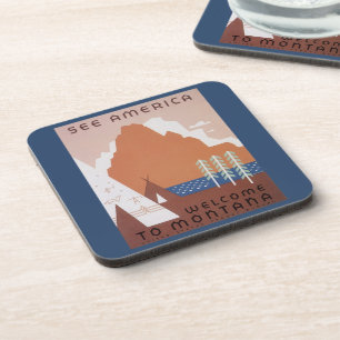 Amerika Willkommen in Montana, Vintage Travel Getränkeuntersetzer