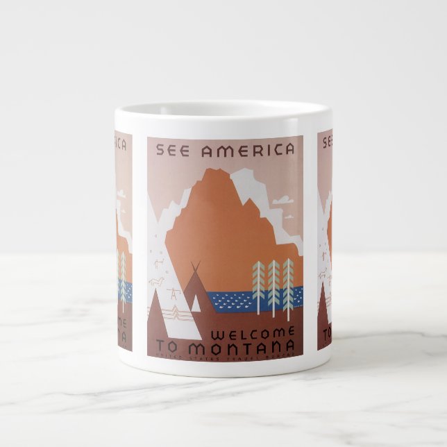 Amerika Willkommen in Montana, Vintage Travel Jumbo-Tasse (Vorderseite)