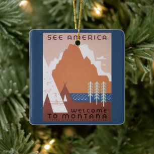 Amerika Willkommen in Montana, Vintage Travel Keramikornament