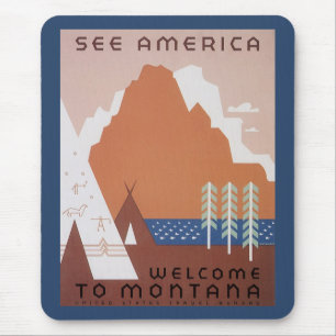 Amerika Willkommen in Montana, Vintage Travel Mousepad