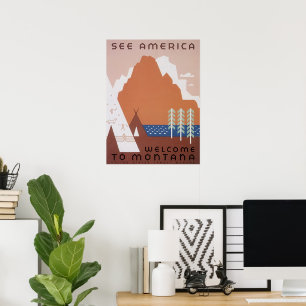 Amerika Willkommen in Montana, Vintage Travel Poster