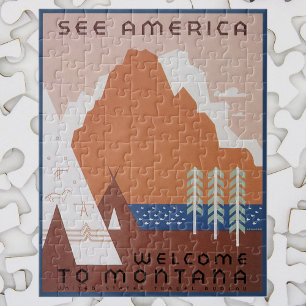 Amerika Willkommen in Montana, Vintage Travel Puzzle