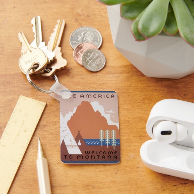 Amerika Willkommen in Montana, Vintage Travel Schlüsselanhänger (Schreibtisch)