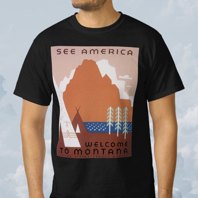 Amerika Willkommen in Montana, Vintage Travel T-Shirt (See America Welcome to Montana, Vintage Travel T-Shirt)