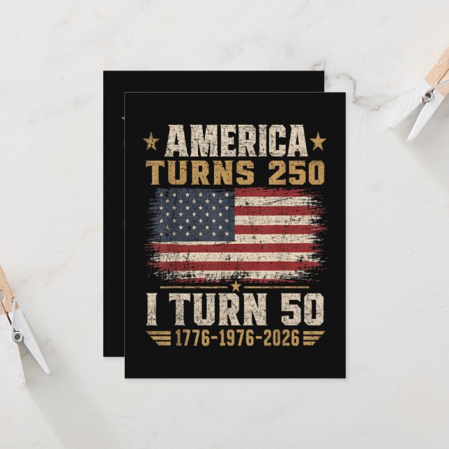 Amerika wird 250, ich werde 50 einladung (Vorderseite/Rückseite Beispiel)