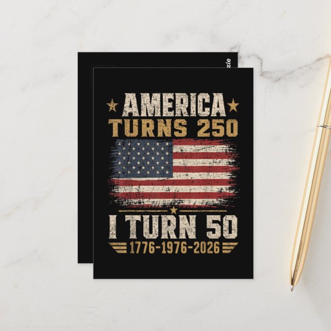 Amerika wird 250, ich werde 50 postkarte (Vorderseite/Rückseite Beispiel)