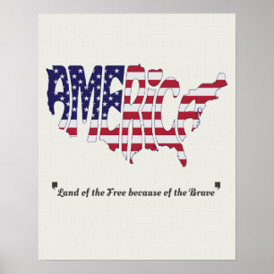 Amerika Word Art Map Form und Quote Poster