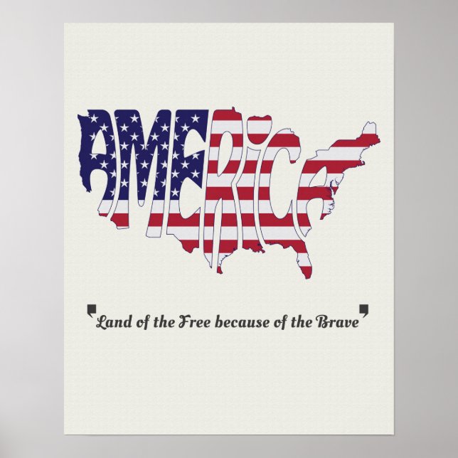 Amerika Word Art Map Form und Quote Poster (Vorne)