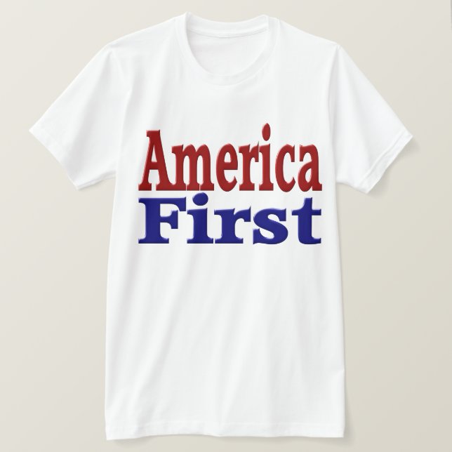 Amerika zuerst mit rotem und blauem Text T-Shirt (Design vorne)