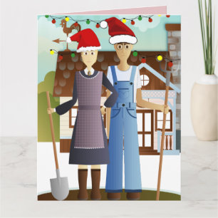 AMERIKAN GOTHIC FUNNY COUPLE CHRISTMAS CARD KARTE
