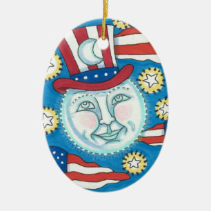 AMERIKANA FOLKART PATRIOTISCHER MANN IM MUND KERAMIK ORNAMENT